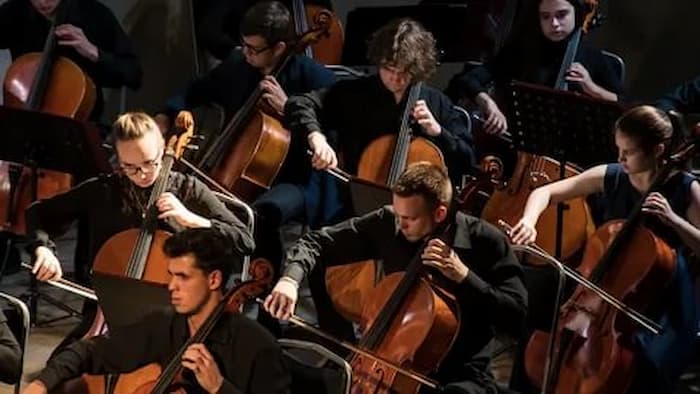 оркестр исполняет музыкальное произведение